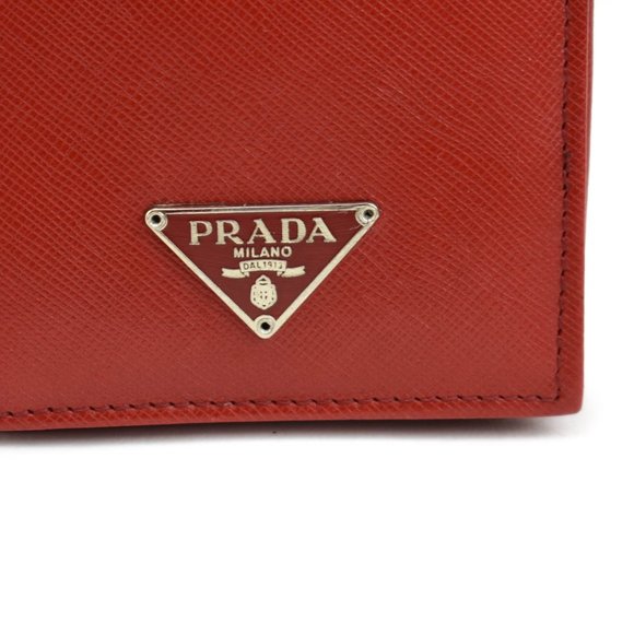 PRADA: Red, Saffiano Leather & Logo Coin Pouch/Organizer (pr) - Picture 2 of 10